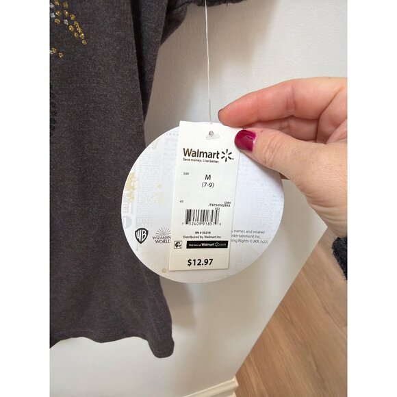 Harry Potter Gray Graphic Tee Size M Wizarding World Glitter Text Womens Shirt n - Picture 4 of 5